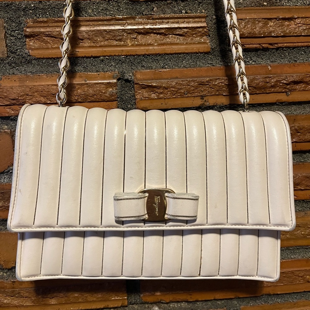 Salvatore Ferragamo white quilted leather handbag